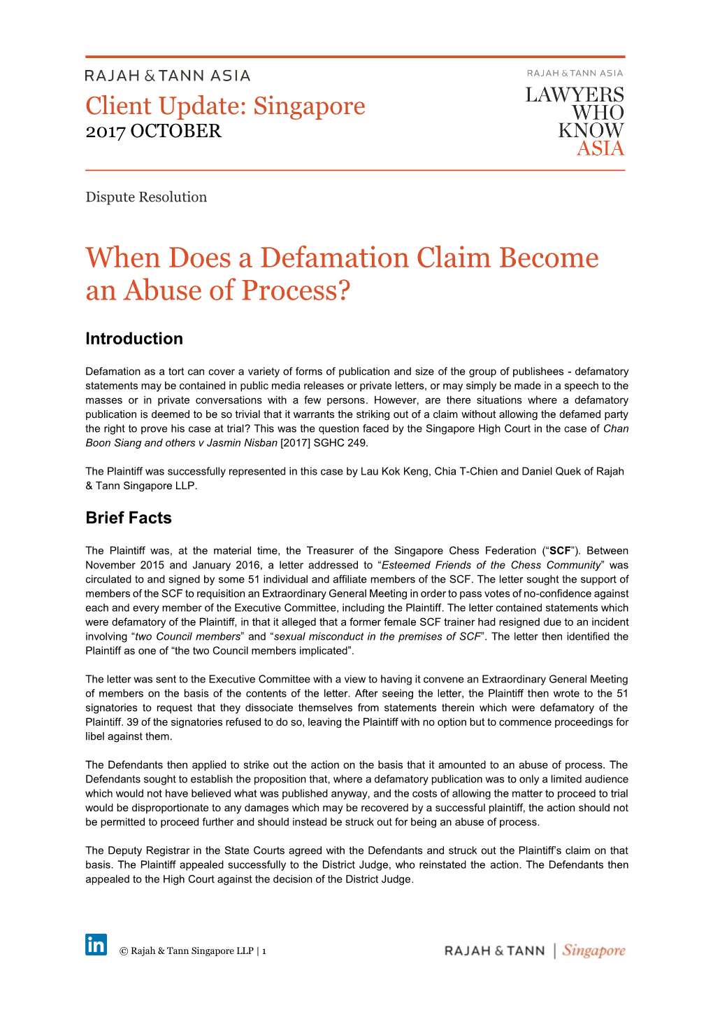 When Does a Defamation Claim Become an Abuse of Process?