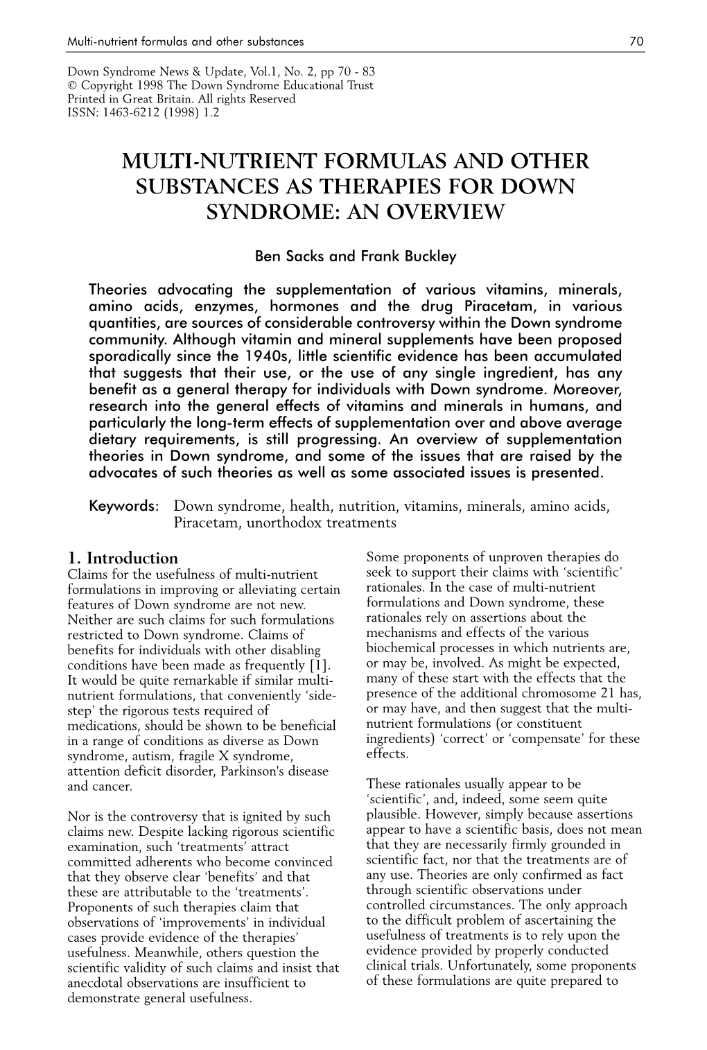 Down Syndrome News and Update Volume 1 Number 2 Pages 70-83