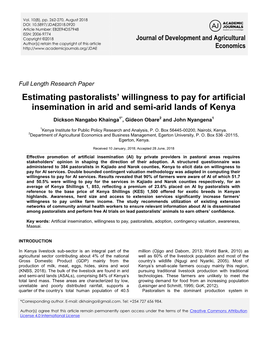Estimating Pastoralists' Willingness to Pay for Artificial Insemination in Arid and Semi-Arid Lands of Kenya