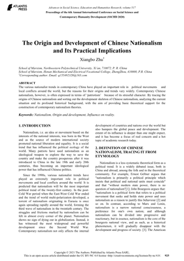 The Origin and Development of Chinese Nationalism and Its Practical Implications Xiangbo Zhu*