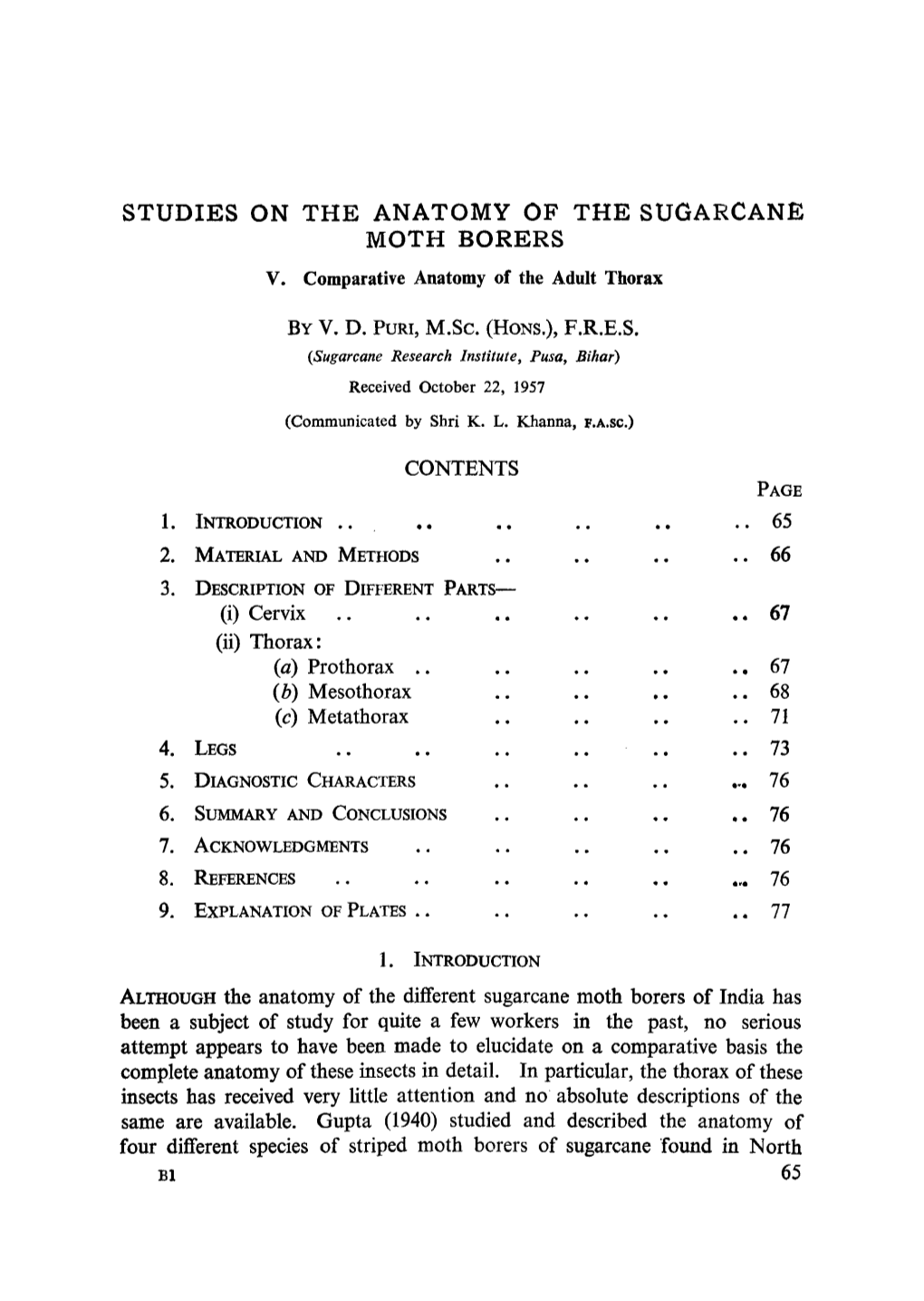 Studies on the Anatomy of the Sugarcane Moth Borers