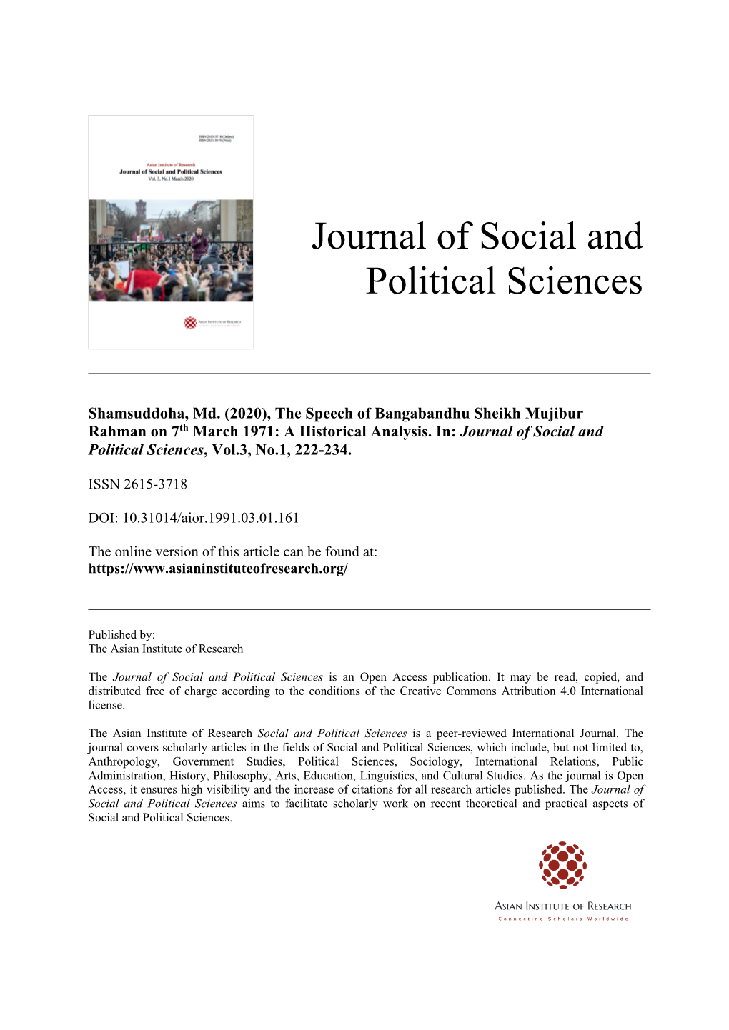 Journal of Social and Political Sciences