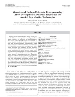 Gametes and Embryo Epigenetic Reprogramming Affect Developmental Outcome: Implication for Assisted Reproductive Technologies