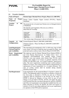 Pre-Feasibility Report for Patratu Super Thermal Power Project Phase-1 (3X800 MW)