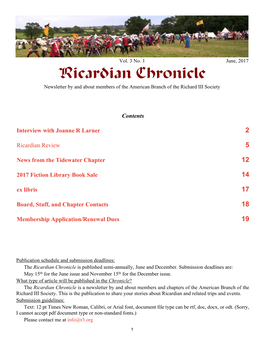 Ricardian Chronicle Newsletter by and About Members of the American Branch of the Richard III Society