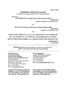 SUPREME COURT of CANADA (On Appeal from a Judgment of the Court of Appeal of Quebec)