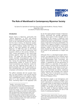 The Role of Monkhood in Contemporary Myanmar Society