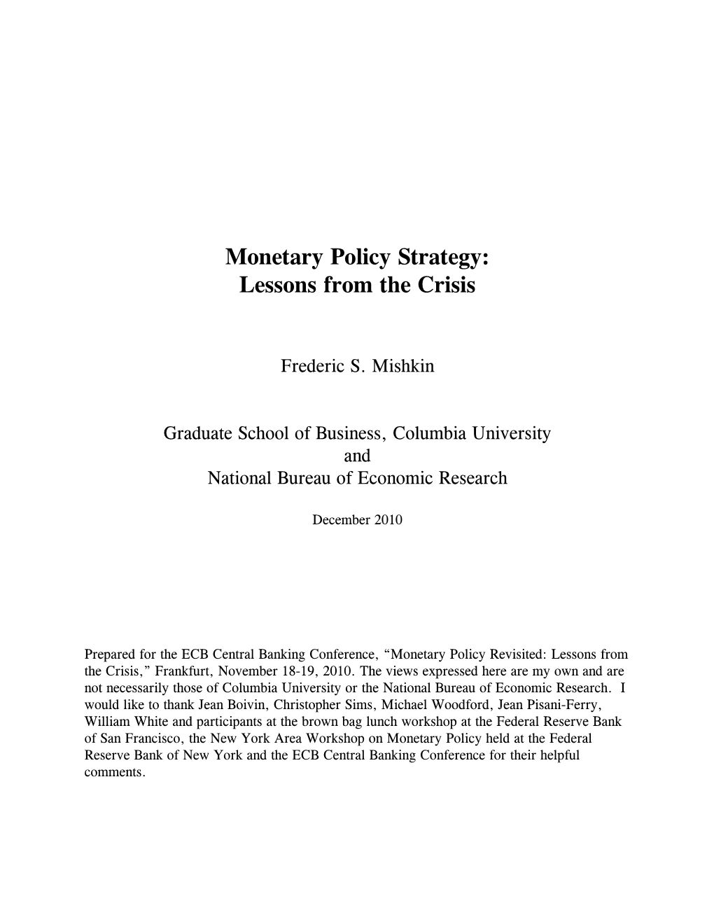 Monetary Policy Strategy: Lessons from the Crisis - DocsLib
