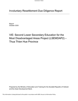 Second Lower Secondary Education for the Most Disadvantaged Areas Project: Thua Thien Hue Province Involuntary Resettlement
