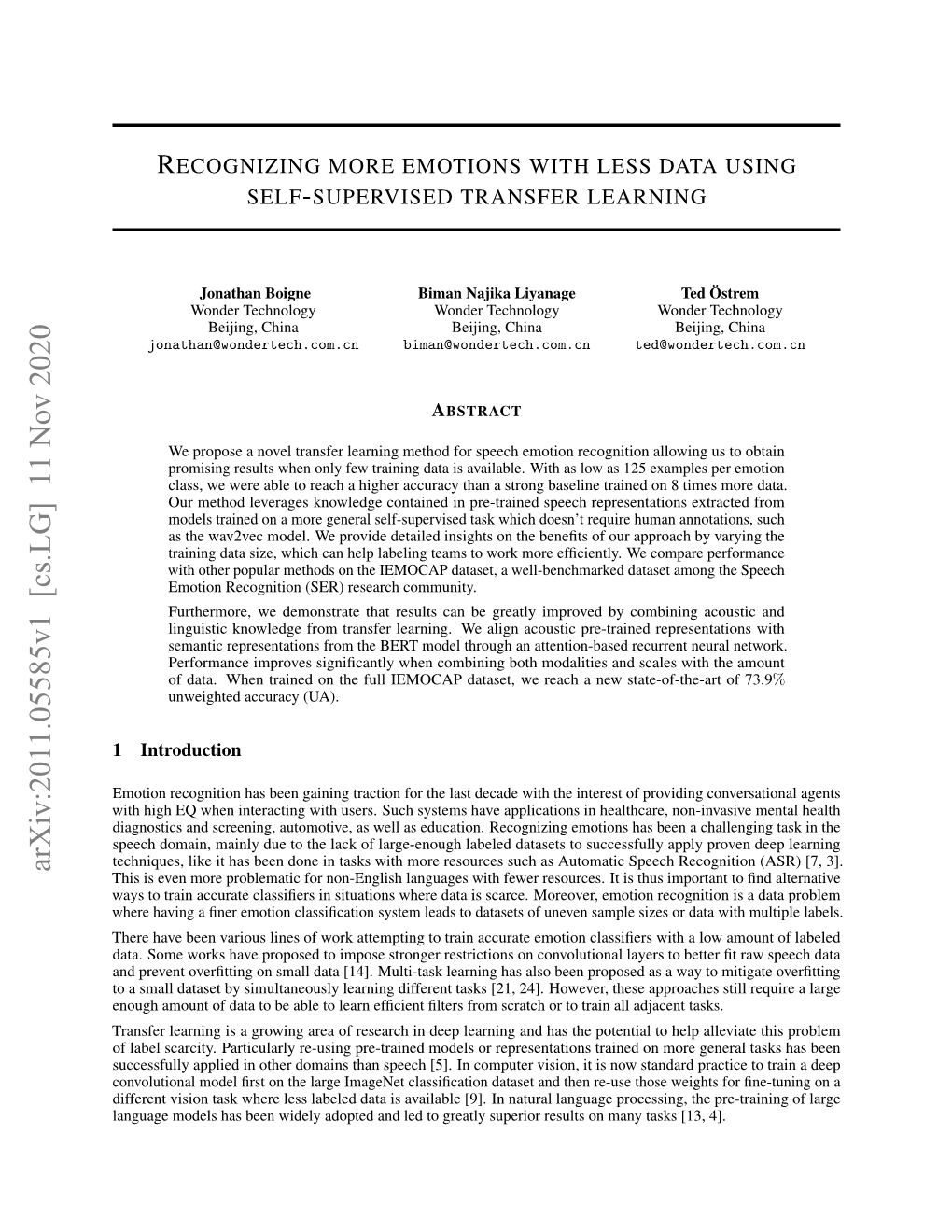 Recognizing More Emotions with Less Data Using Self-Supervisedtransferlearning