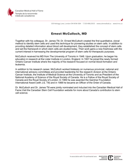 Ernest Mcculloch, MD