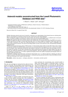 Asteroid Models Reconstructed from the Lowell Photometric Database and WISE Data? J