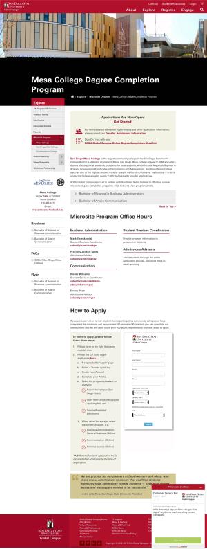 Mesa College Degree Completion Program Home › Explore › Microsite Degrees › Mesa College Degree Completion Program