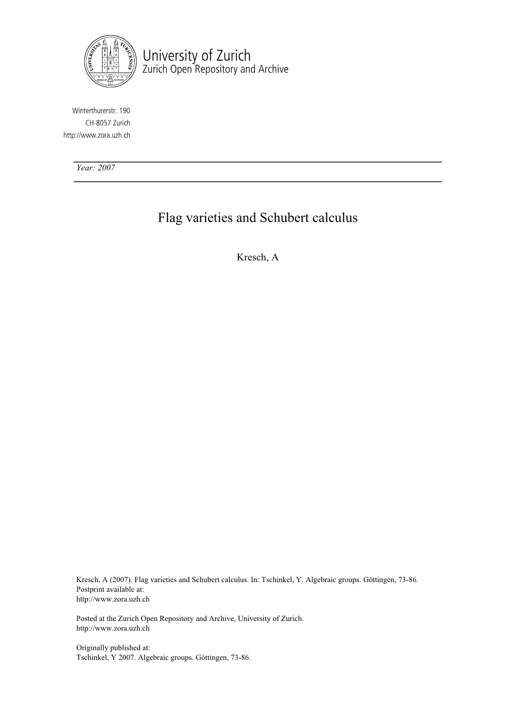 'Flag Varieties and Schubert Calculus'