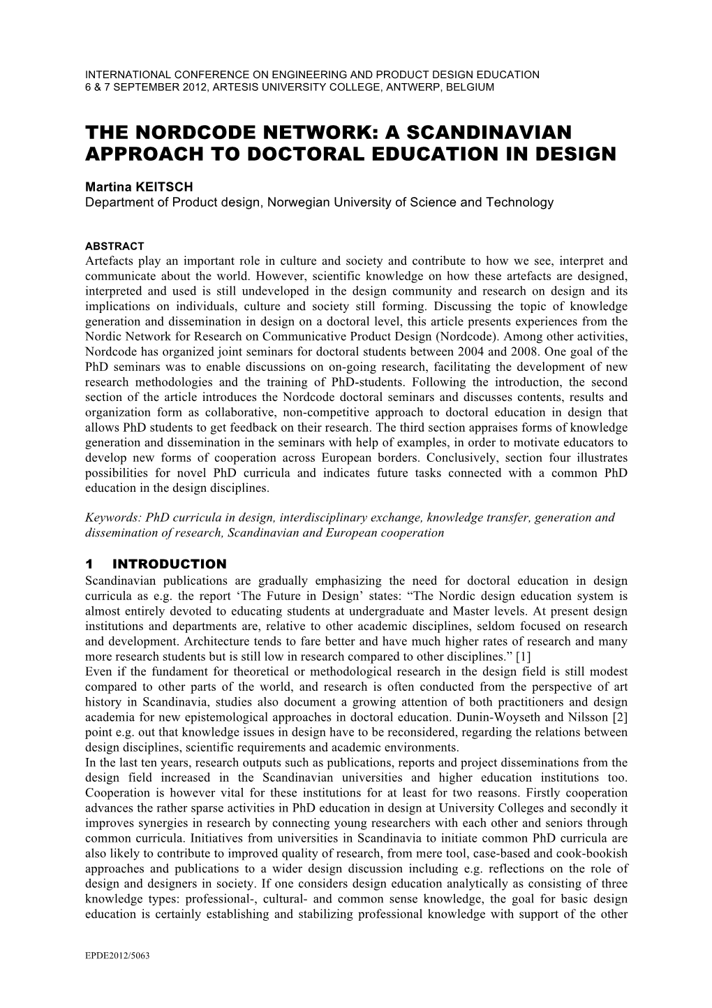 The Nordcode Network: a Scandinavian Approach to Doctoral Education in Design