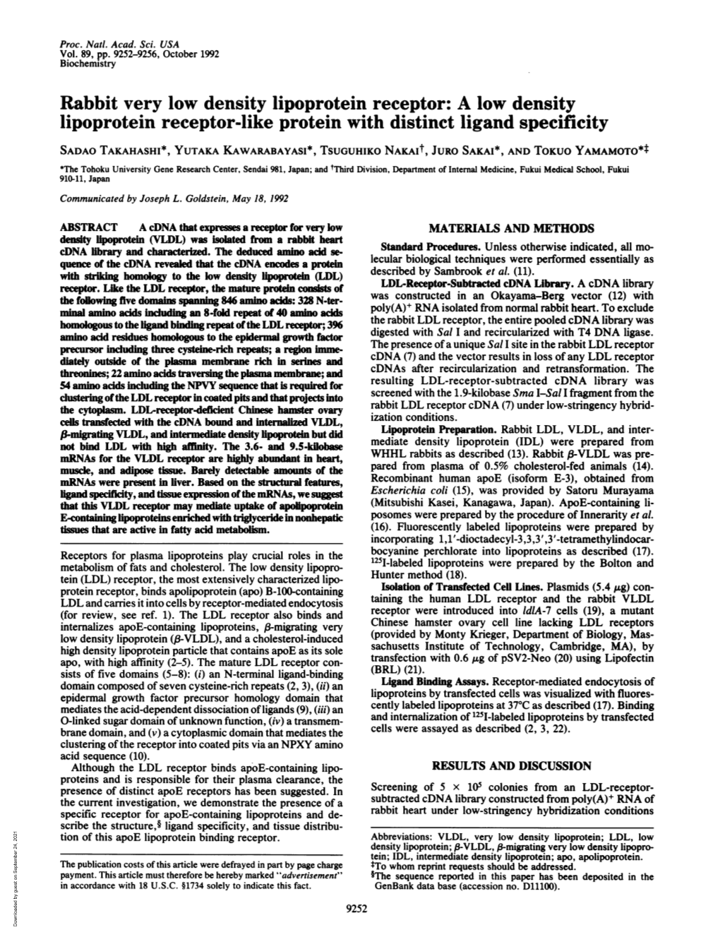 Rabbit Very Low Density Lipoprotein Receptor