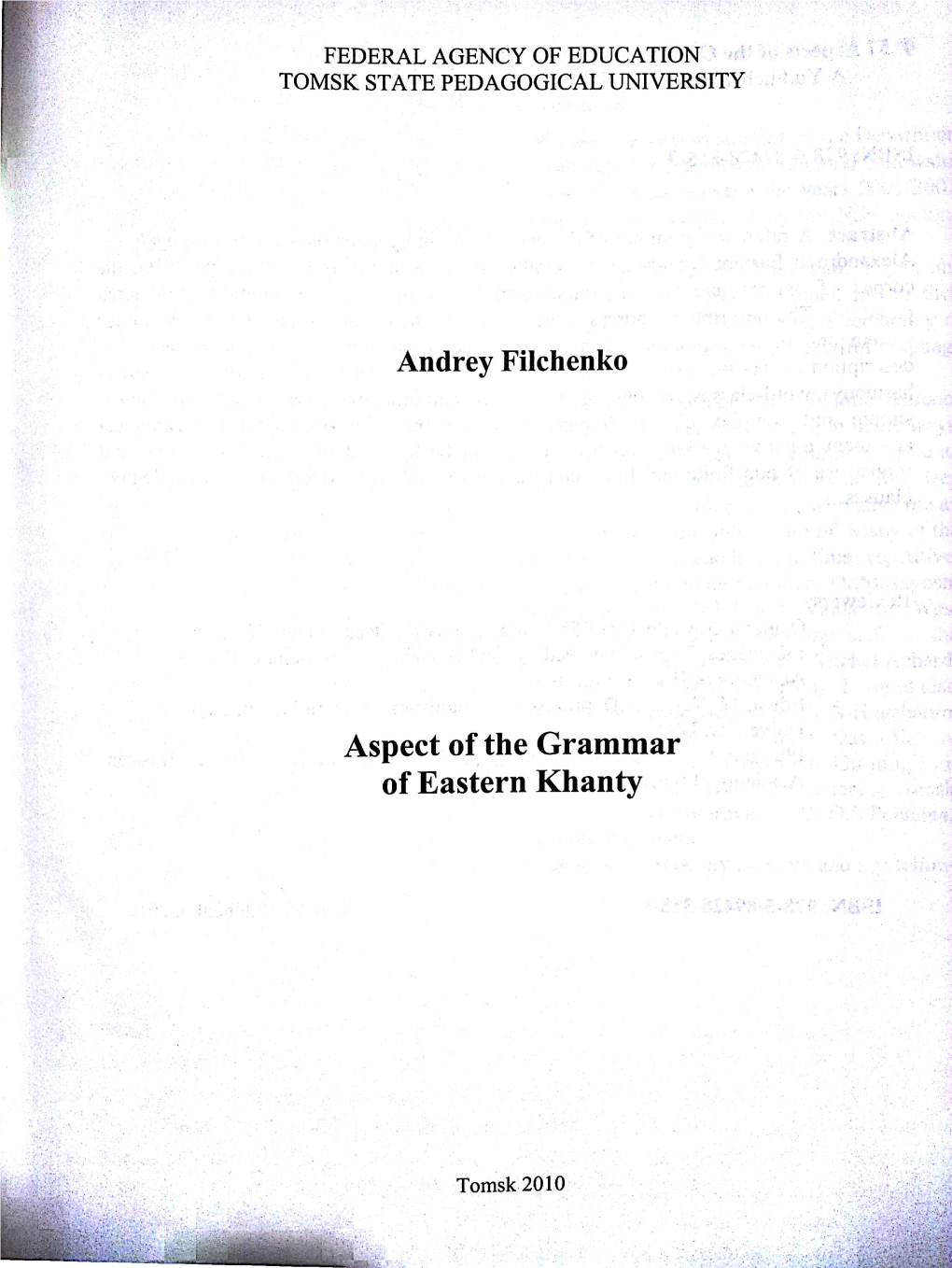 Aspects of the Grammar of Eastern Khanty