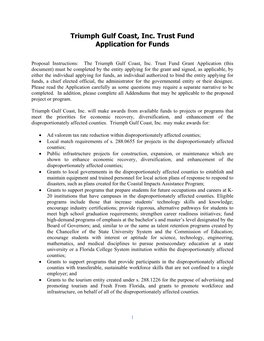 Triumph Gulf Coast, Inc. Trust Fund Application for Funds