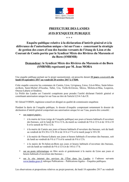 Prefecture Des Landes Avis D'enquete Publique