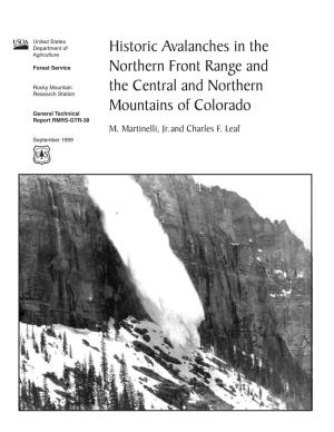 Historic Avalanches in the Northern Front Range and the Central and Northern Mountains of Colorado