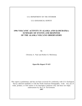 1996 Volcanic Activity in Alaska and Kamchatka: Summary of Events and Response of the Alaska Volcano Observatory