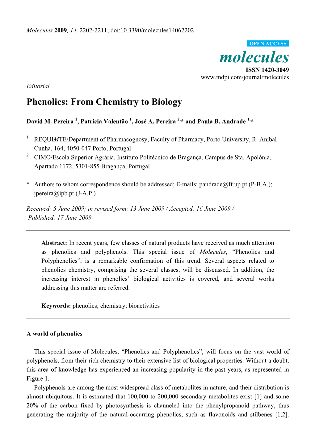 Phenolics: from Chemistry to Biology