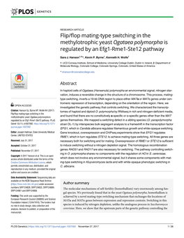 Flip/Flop Mating-Type Switching in the Methylotrophic Yeast Ogataea Polymorpha Is Regulated by an Efg1-Rme1-Ste12 Pathway