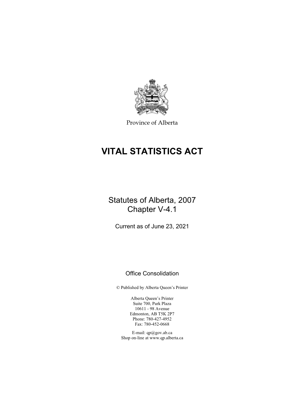 Vital Statistics Act