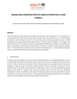 Design and Construction of Lining System for a Coke