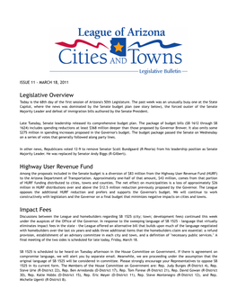 Legislative Bulletin Is Published by the League of Arizona Cities and Towns