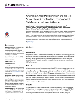 Unprogrammed Deworming in the Kibera Slum, Nairobi: Implications for Control of Soil-Transmitted Helminthiases