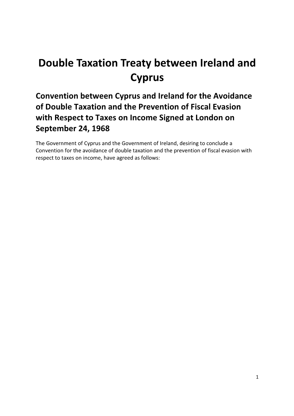 Double Taxation Treaty Between Ireland and Cyprus