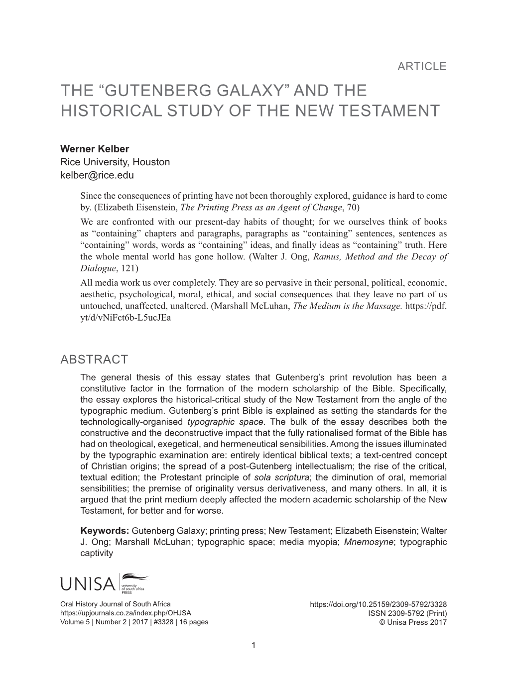 The “Gutenberg Galaxy” and the Historical Study of the New Testament