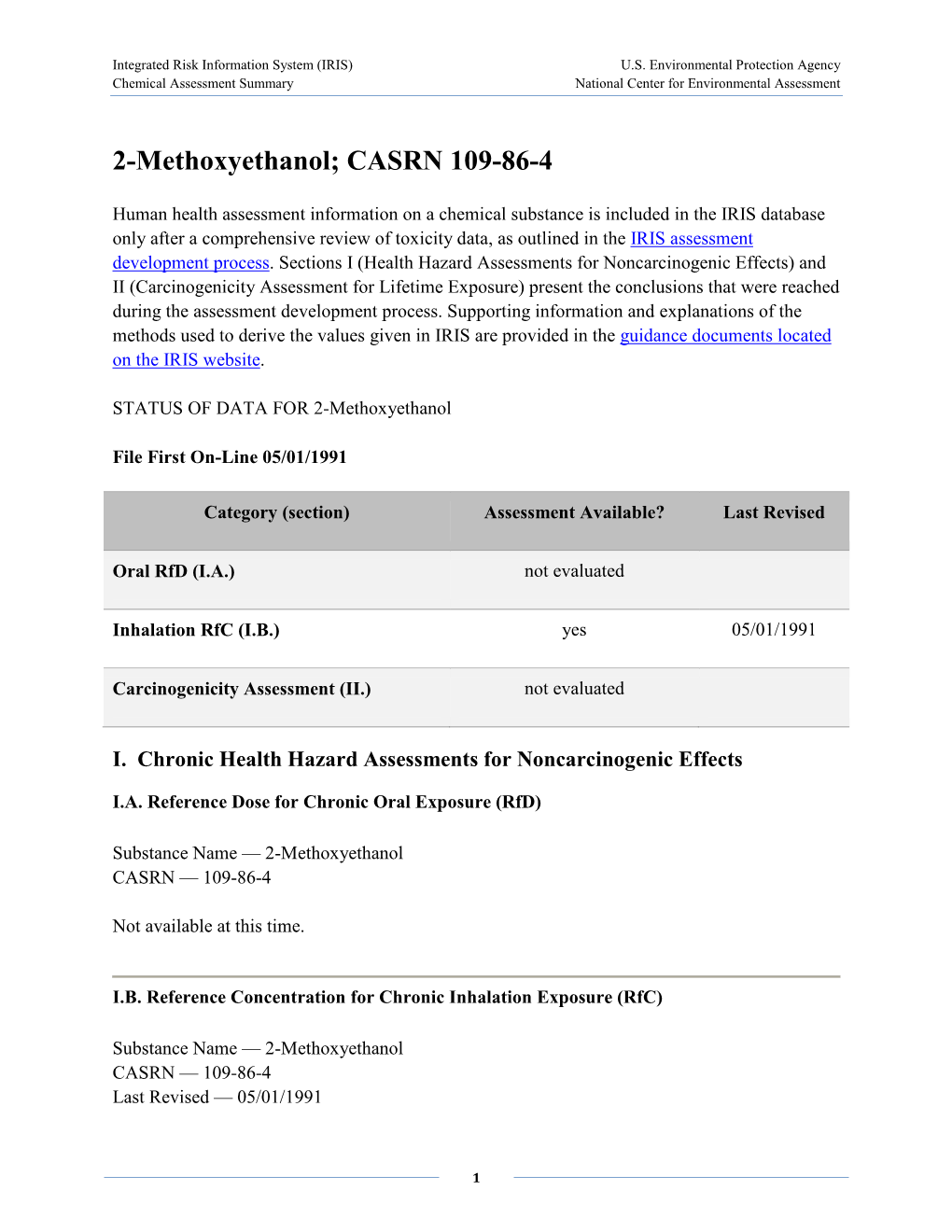 2-Methoxyethanol; CASRN 109-86-4