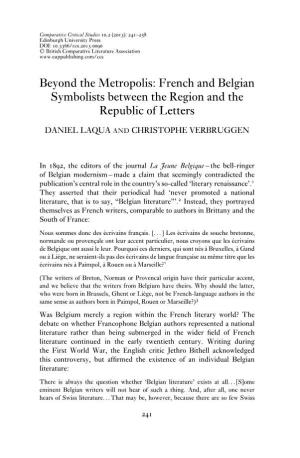 Beyond the Metropolis: French and Belgian Symbolists Between the Region and the Republic of Letters