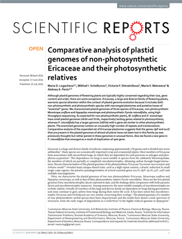 Comparative Analysis of Plastid Genomes of Non-Photosynthetic