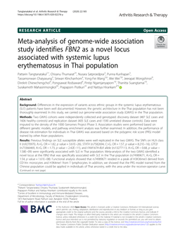 Meta-Analysis of Genome-Wide Association Study Identifies FBN2 As a Novel Locus Associated with Systemic Lupus Erythematosus In