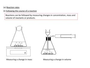 (A) Reaction Rates (I) Following the Course of a Reaction Reactions Can Be Followed by Measuring Changes in Concentration, Mass and Volume of Reactants Or Products