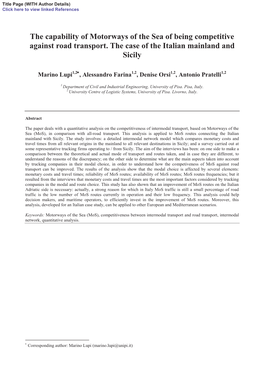 The Capability of Motorways of the Sea of Being Competitive Against Road Transport. the Case of the Italian Mainland and Sicily