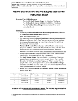 Marvel Knights Monthly OP Instruction Sheet