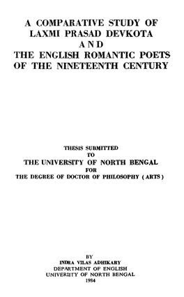 A Comparative Study of Laxmi Prasad Devkota and the English Romantic Poets of the Nineteenth Century