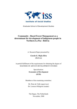 Based Forest Management As a Determinant for Development of Indigenous People in Northern La Paz - Bolivia