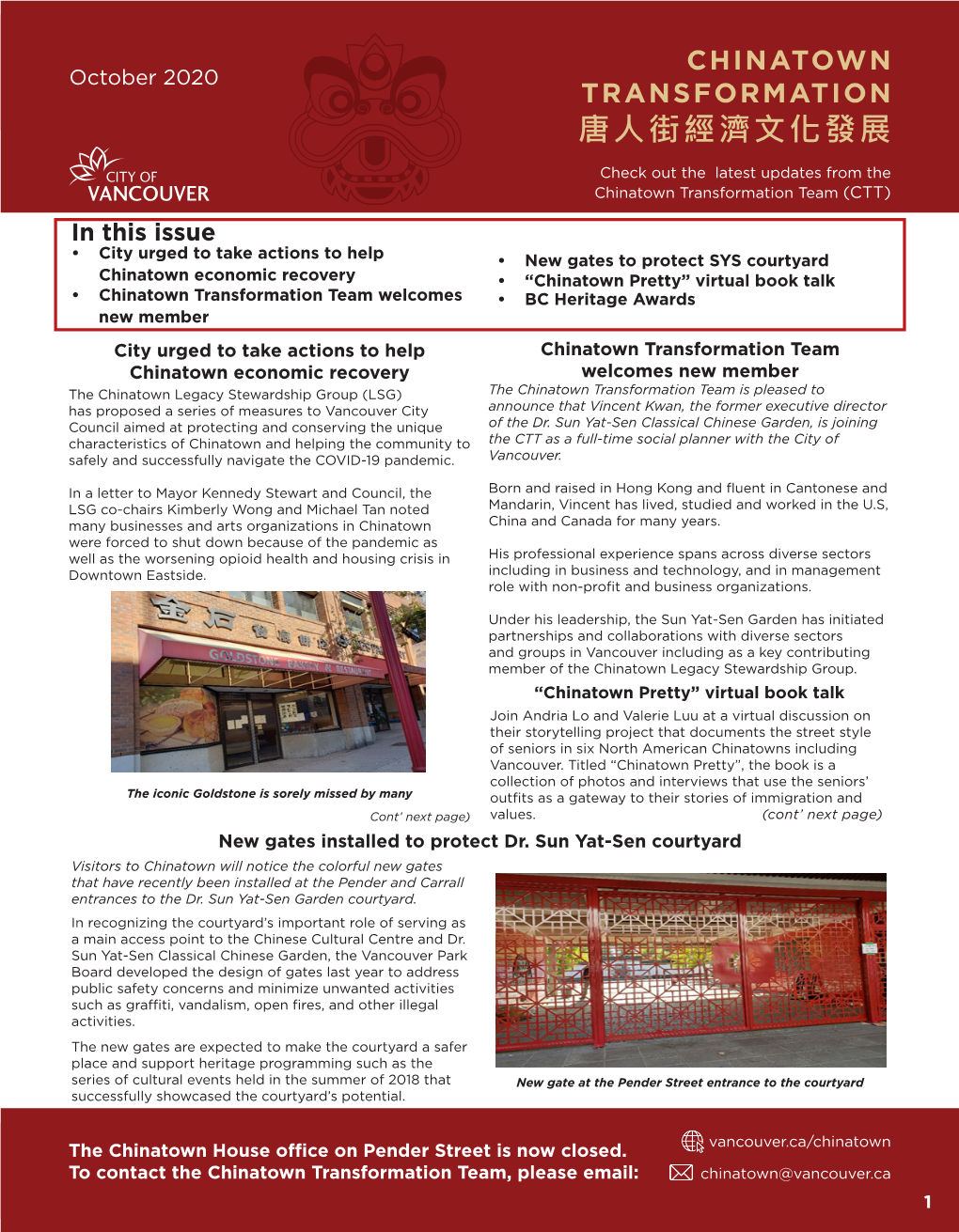 Chinatown Transformation Newsletter October 2020