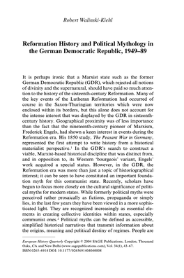 Reformation History and Political Mythology in the German Democratic Republic, 1949–89