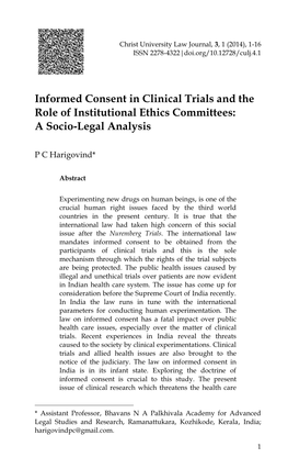 Informed Consent in Clinical Trials and the Role of Institutional Ethics Committees: a Socio-Legal Analysis