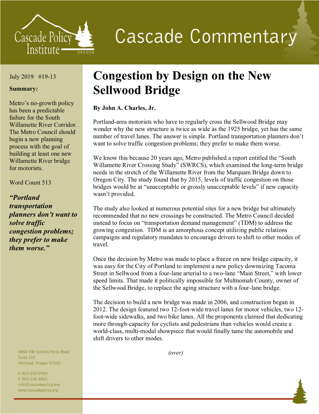 Congestion by Design on the New Sellwood Bridge