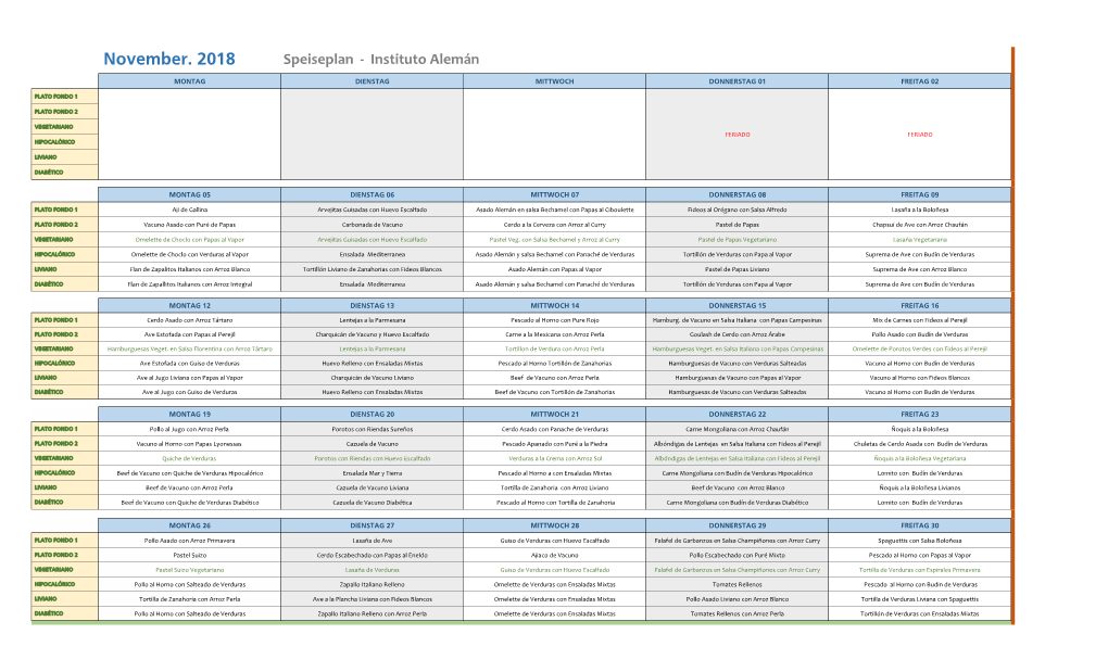 November. 2018 Speiseplan - Instituto Alemán