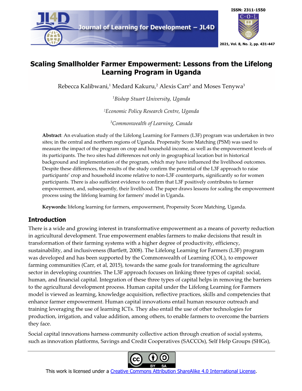 Scaling Smallholder Farmer Empowerment: Lessons from the Lifelong Learning Program in Uganda