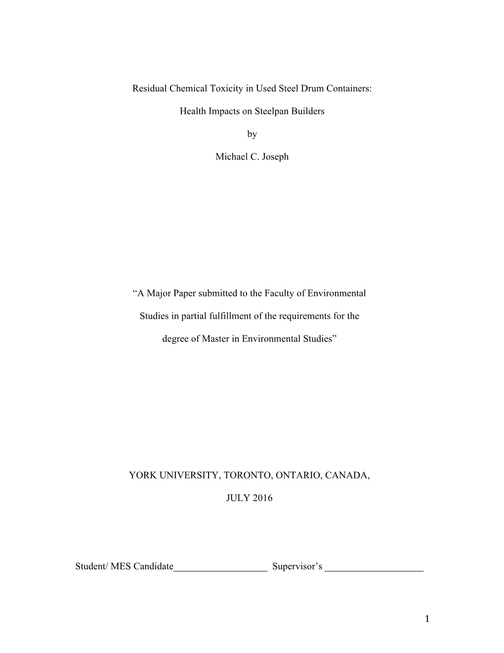 1 Residual Chemical Toxicity in Used Steel Drum Containers