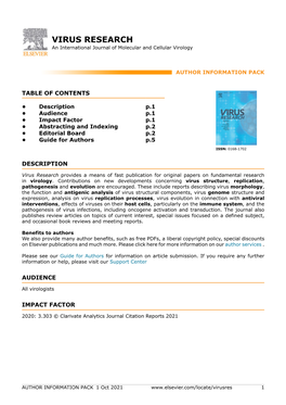 VIRUS RESEARCH an International Journal of Molecular and Cellular Virology